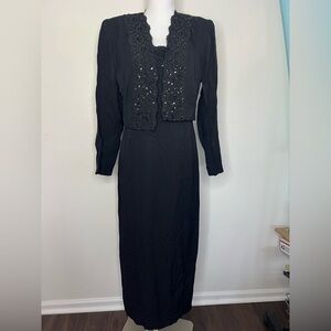 Vintage R.J. Co Black long sleeve 10 Jacket Blazer and dress embellished floral